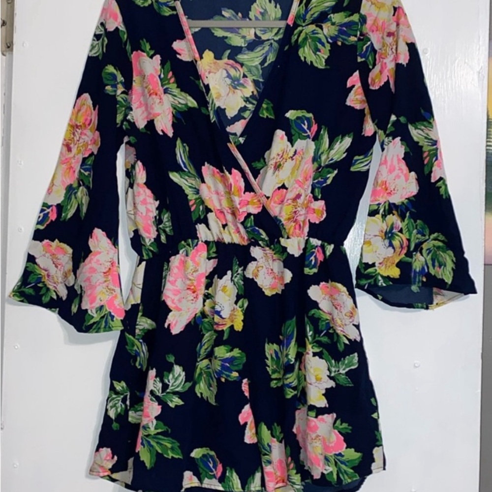 Blue Blush Floral Romper Medium